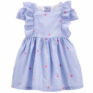 NWT OshKosh B'gosh Sparkle Stripe Heart Print Dress in Blue/Pink